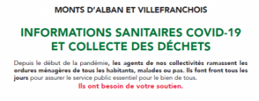 Informations sanitaires COVID-19 de la communauté des communes des Monts d'Alban et du Villefranchois et collecte des déchets